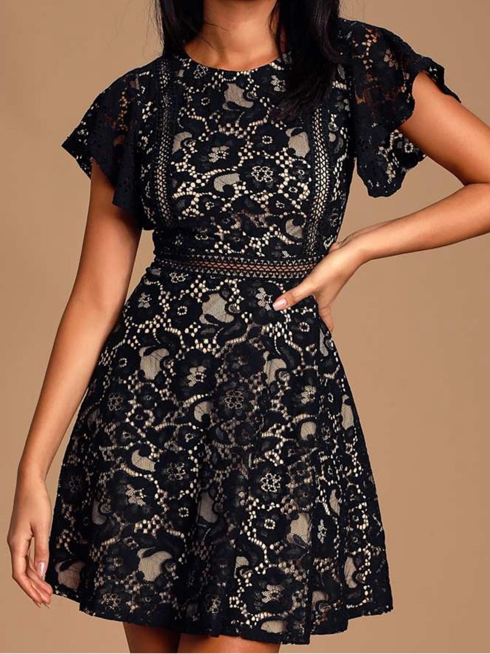 Lulus Elladine Black Lace Fit-and-Flare Dress